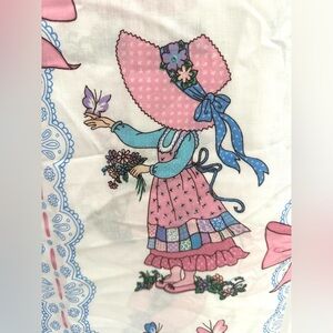 Full Size Flat Bed Sheet Holly Hobbie Print Pink Blue Ribbons Butterflies Floral